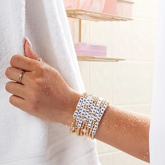 NWT Little Words Project 14k Gold Waterproof ‘You Got This’ Beaded Bracelet S/M - Picture 7 of 16